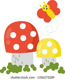 Mushroom and butterfly. Vector
