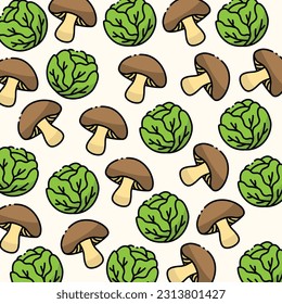 Mushroom and cabbage pattern design or background