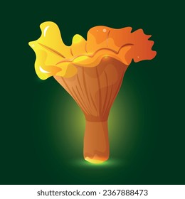 Mushroom called chanterelle in cartoon style. Bright colors, shines, magic, children's books. Vector illustration EPS10