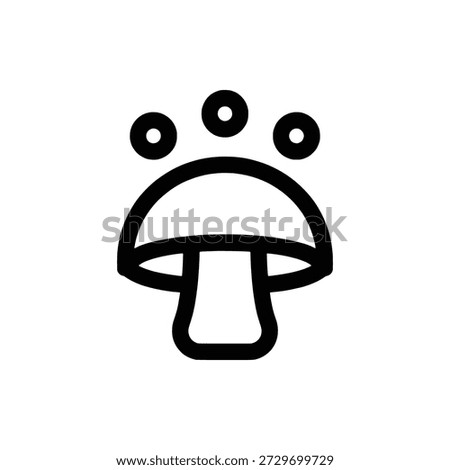 A mushroom cap silhouette with simple circular spores floating upward to symbolize reproduction and spread