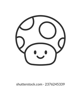 Mushroom cartoon character, linear icon. Line with editable stroke