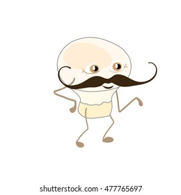 Mushroom cartoon character with mustache.