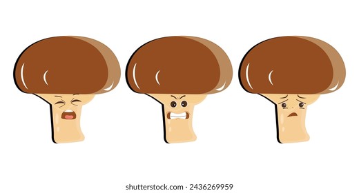 Mushroom cartoon character in various gestures, Set illustration mushroom mascot with various different expressions of cute emotion in comic style for graphic designer, vector illustration