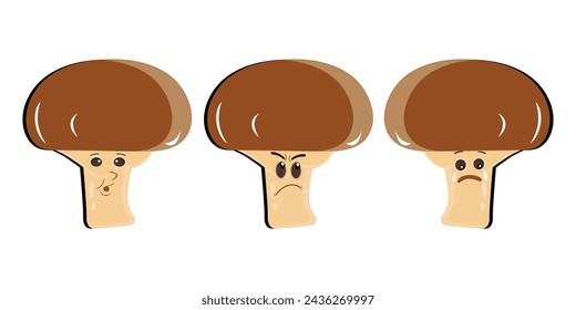 Mushroom cartoon character in various gestures, Set illustration mushroom mascot with various different expressions of cute emotion in comic style for graphic designer, vector illustration