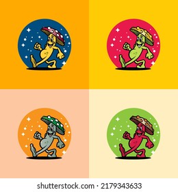 Mushroom cartoon character vector illustration image running, perfect for logos, icons, stickers and advertisements