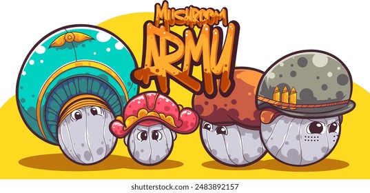 Mushroom Cartoon Characters, premium vector design for kids as t-shirt and any nature design project. 