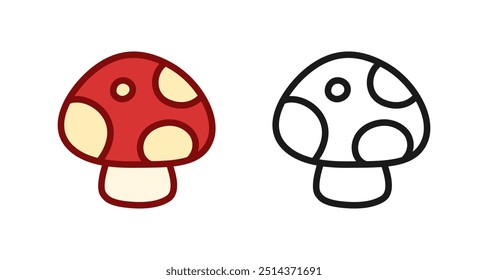 Mushroom cartoon colored and outline line art icon logo set. Vector illustration for coloring page and art books for adults and kids.