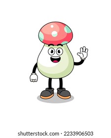 mushroom cartoon doing wave hand gesture , character design