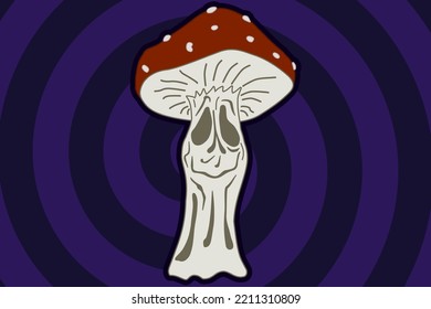 Mushroom Cartoon With Face Expression - Dark Colors Red Purple Blue White - Vectorial Art Fungus Fantasy