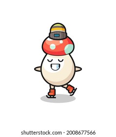 mushroom cartoon as an ice skating player doing perform , cute style design for t shirt, sticker, logo element
