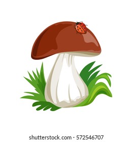 mushroom cartoon with ladybug isolated. vector illustration