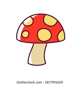 mushroom cartoon with outline. autumn mushroom, fungi vector icon illustration.