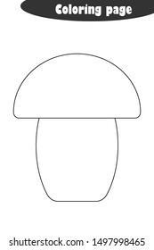 Mushroom in cartoon style, autumn black white coloring page, education paper game for the development of children, kids preschool activity, printable worksheet, vector illustration