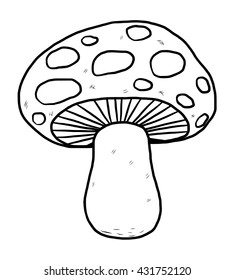 mushroom / cartoon vector and illustration, black and white, hand drawn, sketch style, isolated on white background.