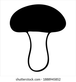 Mushroom. Champignon. Isolated simple hand drawn vector illustration in black and white. 