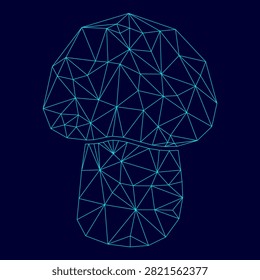 Mushroom - champignon low poly triangulation triangulated polygonal electric cyan blue vibrant aqua neon color outline contour line