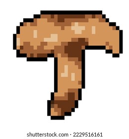 Mushroom champignon pixel. For cooking collected in the forest. Isolated on white background. Vector illustration.