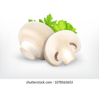 Mushroom champingnon with parsley and lettuce. Vector icon. EPS10