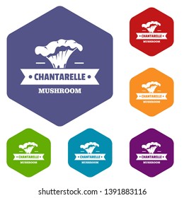 Mushroom chantarelle icons vector colorful hexahedron set collection isolated on white 