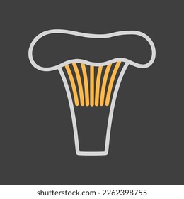 Mushroom chanterelle isolated design vector on dark background icon. Vegetable sign. Graph symbol for food and drinks web site, apps design, mobile apps and print media, logo, UI
