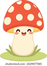 Mushroom Character with Big Polka-Dotted Cap – Joyful Flat Vector Illustration for Printable Sticker and Minimalist Design