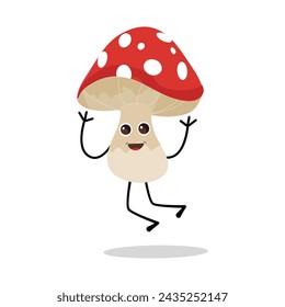 Mushroom character design different expression in vintage style, Kawaii mushroom cartoon mascot character vector illustration. Eps 10