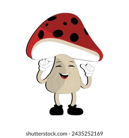 Mushroom character design different expression in vintage style, Kawaii mushroom cartoon mascot character vector illustration. Eps 10