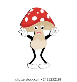 Mushroom character design different expression in vintage style, Kawaii mushroom cartoon mascot character vector illustration. Eps 10