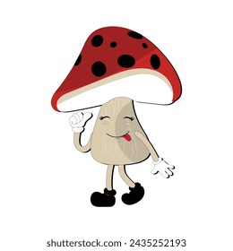 Mushroom character design different expression in vintage style, Kawaii mushroom cartoon mascot character vector illustration. Eps 10