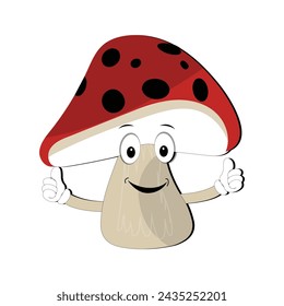 Mushroom character design different expression in vintage style, Kawaii mushroom cartoon mascot character vector illustration. Eps 10
