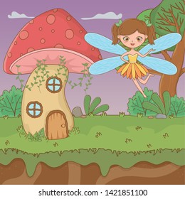 Mushroom and character of fairytale design vector illustration