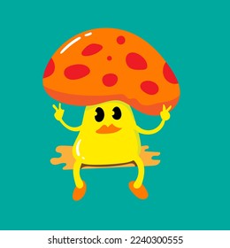 Mushroom character in flat drawing