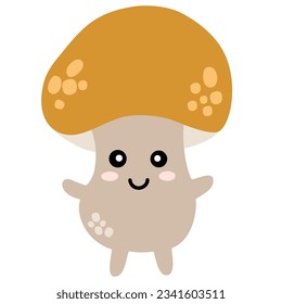 Mushroom character. Funny happy cute happy smiling mushroom champignon. Vector flat cartoon character illustration icon. Isolated on white background. Mushroom champignon concept