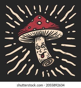 mushroom character illustration with vintage style dizzy expression