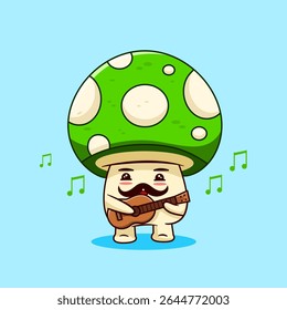 Mushroom character playing guitar or ukulele vector illustration cartoon design