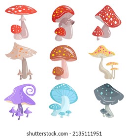 Mushroom character set with various colors