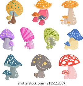 Mushroom character set with various colors