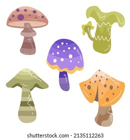 Mushroom character set with various colors