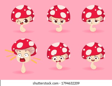 mushroom character with six different expressions
EPS 10