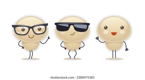 Mushroom Character with Various Face Expressions. Vector illustration set of funny and cute cartoon vegetables isolated on white background. Mascot collection.