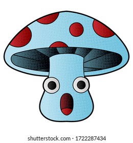 mushroom character vector design. digital hand drawn. halftone texture