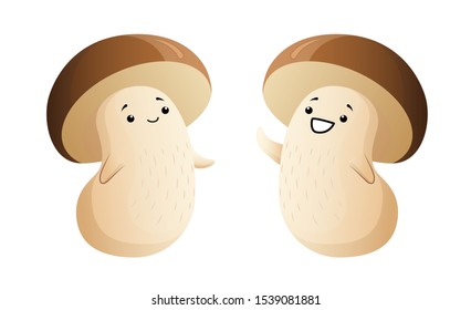 Mushroom characters. Collection Kawaii vector isolated on white background for animation. Emotions: happy, smiling. Cartoon style