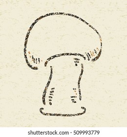 Mushroom in charcoal and red chalk drawing style, vector illustration over textured background