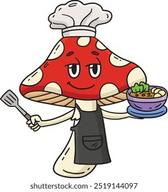 Mushroom Chef Cartoon Colored Clipart Illustration