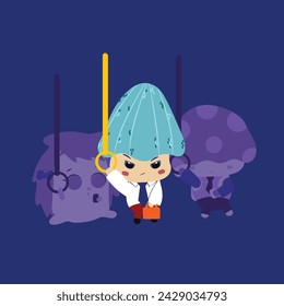 Mushroom chibi is tired of going to work by train every day... a portrait of when he grows up