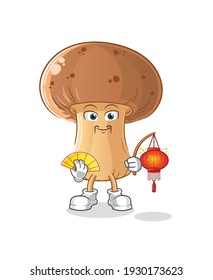 mushroom Chinese with lanterns illustration. character vector