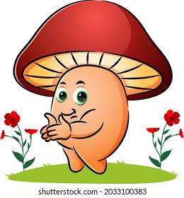 The mushroom is clapping the hand with the happy face of illustration