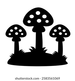 Mushroom clip art cartoon in flat style. Silhouette mushroom vector illustration on isolated background. Fungu triple object. Poison food