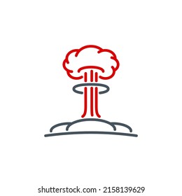 Mushroom cloud after explosion nuclear bomb single outline icon red isolated on white. outline symbol detonation mine. design element atomic war with editable thin line stroke. pictogram armageddon