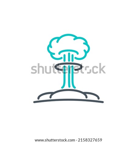 Mushroom cloud after explosion nuclear bomb single outline icon blue isolated on white. outline symbol detonation mine. design element atomic war with editable thin line stroke. pictogram armageddon